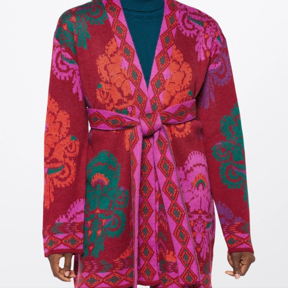 FARM Rio Amulet Burgundy Tie Waist Cardigan